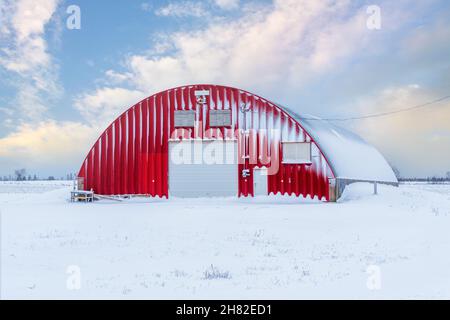 A moder potato storage facility in rural Prince Edward Island, Canada. Stock Photo