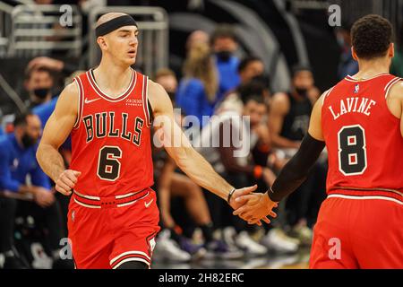 Orlando, Florida, USA, November 26, 2021, Chicago Bulls Guard Alex Caruso #6 and Forward Zach LaVine #8 at the Amway Center.  (Photo Credit:  Marty Jean-Louis) Credit: Marty Jean-Louis/Alamy Live News Stock Photo