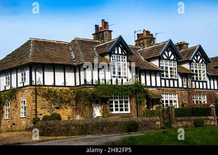 Tudor style Houses in Whalley Village in the Ribble Valley in Lancashire Stock Photo