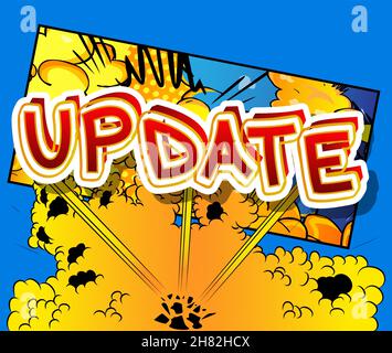 Update. Comic book word text on abstract comics background. Retro pop art style illustration. Stock Vector
