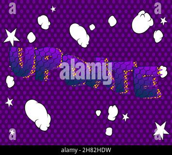 Update. Comic book word text on abstract comics background. Retro pop art style illustration. Stock Vector