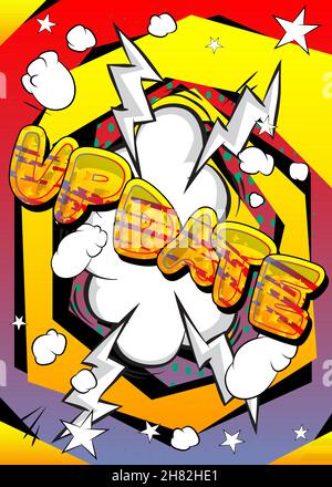 Update. Comic book word text on abstract comics background. Retro pop art style illustration. Stock Vector