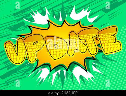 Update. Comic book word text on abstract comics background. Retro pop art style illustration. Stock Vector