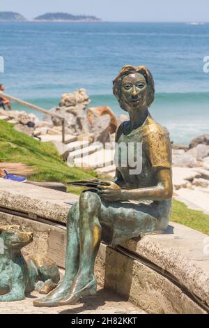 Statue of Clarice Lispector in Rio de Janeiro, Brazil - October 23, 2021: Rio de Janeiro Brazil. Statue of Clarice Lispector, at Praia do Leme in Copa Stock Photo