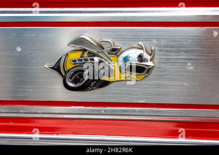 The emblem on an antique 1970 Dodge Super Bee. Stock Photo