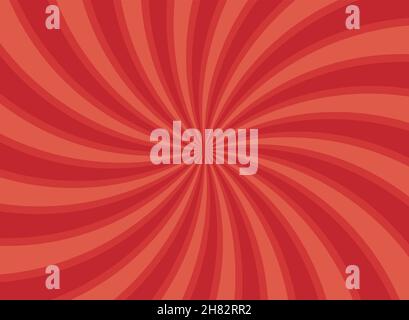 Sunlight spiral rays background. Red swirl focus background. Vector illustration. Sun beam ray sunburst pattern wallpaper. Retro circus backdrop. Vint Stock Vector