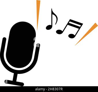 Microphones and notes that make you think of microphones used by musicians and karaoke in a fun way. Vector. Stock Vector