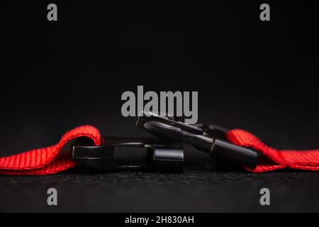 mounting with a carabiner on a black background. Stock Photo