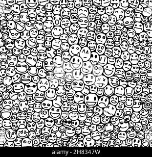 Hand drawn texture with too many smiles Stock Vector