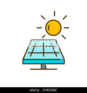 Solar panels for power generation. Green sustainable alternative energy source. Pixel perfect, editable stroke colorful icon Stock Vector