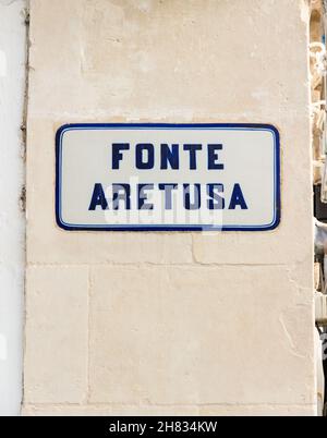 The Fountain of Arethusa (Fonte Aretusa) is a natural fountain in Syracuse in Sicily. Italy Stock Photo