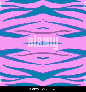 Seamless Animal Fur. Fashion Tiger Texture. Violet Watercolour Pattern. Seamless Wildlife Wallpaper. Zebra Fur. Fashion Zoo Texture. Watercolor Lines. Stock Photo