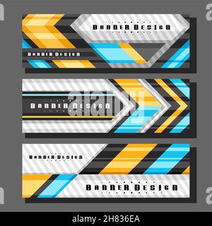 Vector Headers Set, 3 colorful layouts with decorative design arrows with copy space for ad text, creative header templates for advertising, horizonta Stock Vector