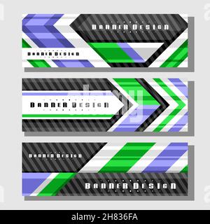 Vector Headers Set, 3 colorful layouts with decorative design arrows with copy space for ad text, creative header templates for advertising, horizonta Stock Vector