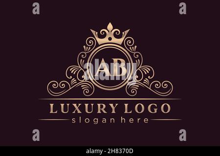 AB Initial Letter Gold calligraphic feminine floral hand drawn heraldic monogram antique vintage style luxury logo design Premium Stock Vector