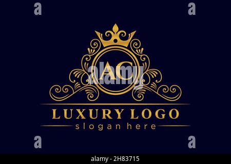 AC Initial Letter Gold calligraphic feminine floral hand drawn heraldic monogram antique vintage style luxury logo design Premium Stock Vector