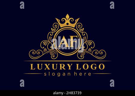 AF Initial Letter Gold calligraphic feminine floral hand drawn heraldic monogram antique vintage style luxury logo design Premium Stock Vector