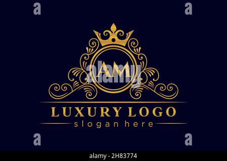 AM Initial Letter Gold calligraphic feminine floral hand drawn heraldic monogram antique vintage style luxury logo design Premium Stock Vector