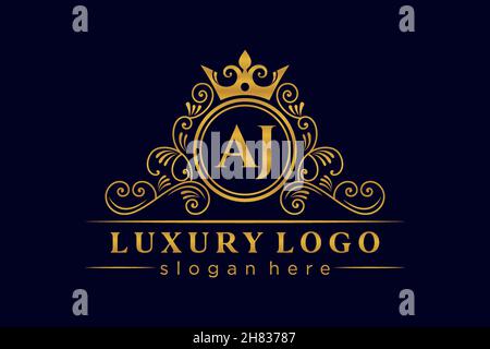 AJ Initial Letter Gold calligraphic feminine floral hand drawn heraldic monogram antique vintage style luxury logo design Premium Stock Vector