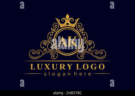 AK Initial Letter Gold calligraphic feminine floral hand drawn heraldic monogram antique vintage style luxury logo design Premium Stock Vector