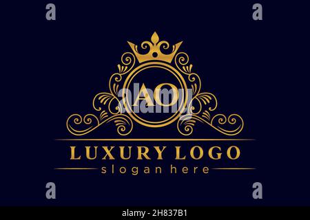 AO Initial Letter Gold calligraphic feminine floral hand drawn heraldic monogram antique vintage style luxury logo design Premium Stock Vector