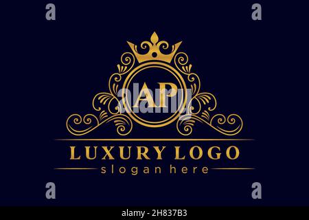 AP Initial Letter Gold calligraphic feminine floral hand drawn heraldic monogram antique vintage style luxury logo design Premium Stock Vector
