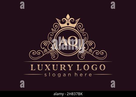 AQ Initial Letter Gold calligraphic feminine floral hand drawn heraldic monogram antique vintage style luxury logo design Premium Stock Vector