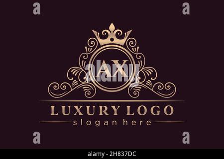 AX Initial Letter Gold calligraphic feminine floral hand drawn heraldic monogram antique vintage style luxury logo design Premium Stock Vector