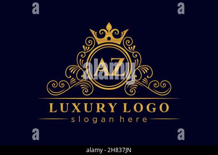 AZ Initial Letter Gold calligraphic feminine floral hand drawn heraldic monogram antique vintage style luxury logo design Premium Stock Vector