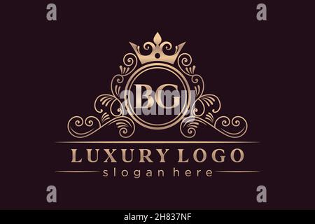 BG Initial Letter Gold calligraphic feminine floral hand drawn heraldic monogram antique vintage style luxury logo design Premium Stock Vector