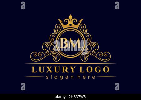 BM Initial Letter Gold calligraphic feminine floral hand drawn heraldic monogram antique vintage style luxury logo design Premium Stock Vector