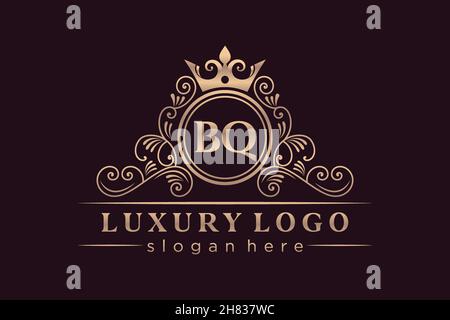 BQ Initial Letter Gold calligraphic feminine floral hand drawn heraldic monogram antique vintage style luxury logo design Premium Stock Vector
