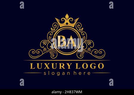 BA Initial Letter Gold calligraphic feminine floral hand drawn heraldic monogram antique vintage style luxury logo design Premium Stock Vector