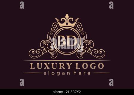 BD Initial Letter Gold calligraphic feminine floral hand drawn heraldic monogram antique vintage style luxury logo design Premium Stock Vector