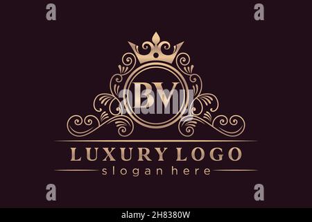 BV Initial Letter Gold calligraphic feminine floral hand drawn heraldic monogram antique vintage style luxury logo design Premium Stock Vector