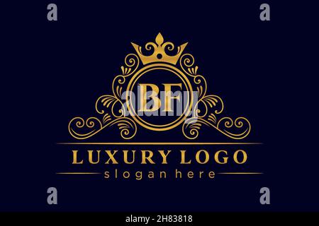BF Initial Letter Gold calligraphic feminine floral hand drawn heraldic monogram antique vintage style luxury logo design Premium Stock Vector