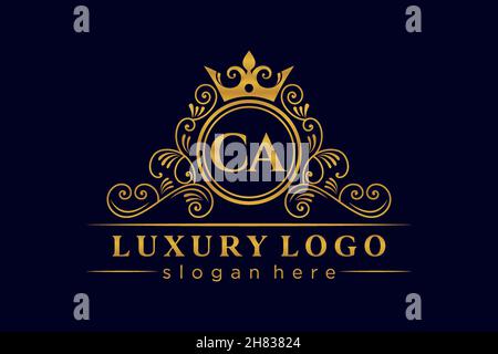 CA Initial Letter Gold calligraphic feminine floral hand drawn heraldic monogram antique vintage style luxury logo design Premium Stock Vector
