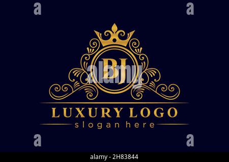 BJ Initial Letter Gold calligraphic feminine floral hand drawn heraldic monogram antique vintage style luxury logo design Premium Stock Vector