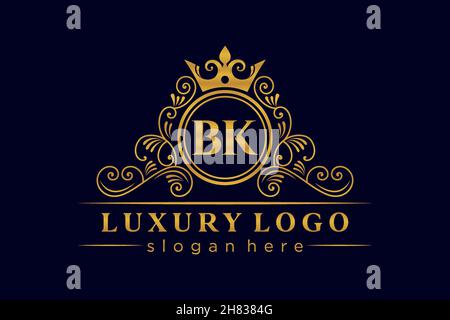 BK Initial Letter Gold calligraphic feminine floral hand drawn heraldic monogram antique vintage style luxury logo design Premium Stock Vector
