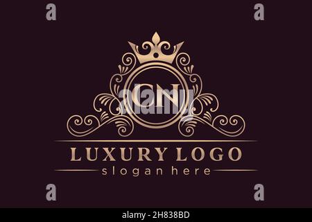 CN Initial Letter Gold calligraphic feminine floral hand drawn heraldic monogram antique vintage style luxury logo design Premium Stock Vector