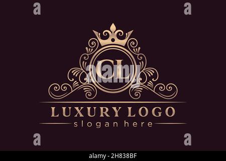 CL Initial Letter Gold calligraphic feminine floral hand drawn heraldic monogram antique vintage style luxury logo design Premium Stock Vector
