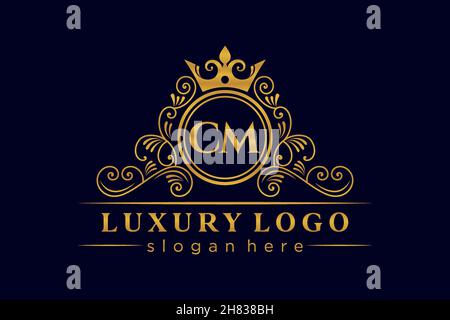 CM Initial Letter Gold calligraphic feminine floral hand drawn heraldic monogram antique vintage style luxury logo design Premium Stock Vector