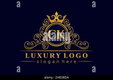 CK Initial Letter Gold calligraphic feminine floral hand drawn heraldic monogram antique vintage style luxury logo design Premium Stock Vector