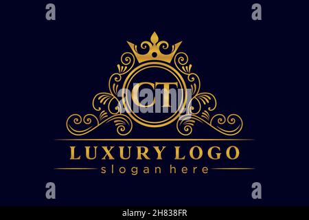 CT Initial Letter Gold calligraphic feminine floral hand drawn heraldic monogram antique vintage style luxury logo design Premium Stock Vector