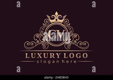 CV Initial Letter Gold calligraphic feminine floral hand drawn heraldic monogram antique vintage style luxury logo design Premium Stock Vector