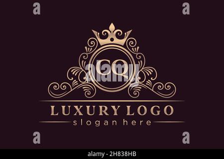 CQ Initial Letter Gold calligraphic feminine floral hand drawn heraldic monogram antique vintage style luxury logo design Premium Stock Vector