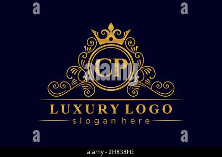 CP Initial Letter Gold calligraphic feminine floral hand drawn heraldic monogram antique vintage style luxury logo design Premium Stock Vector