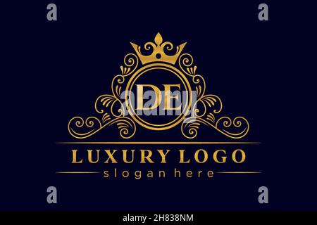 DE Initial Letter Gold calligraphic feminine floral hand drawn heraldic monogram antique vintage style luxury logo design Premium Stock Vector