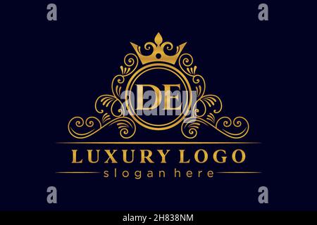 DE Initial Letter Gold calligraphic feminine floral hand drawn heraldic monogram antique vintage style luxury logo design Premium Stock Vector
