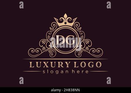 DG Initial Letter Gold calligraphic feminine floral hand drawn heraldic monogram antique vintage style luxury logo design Premium Stock Vector